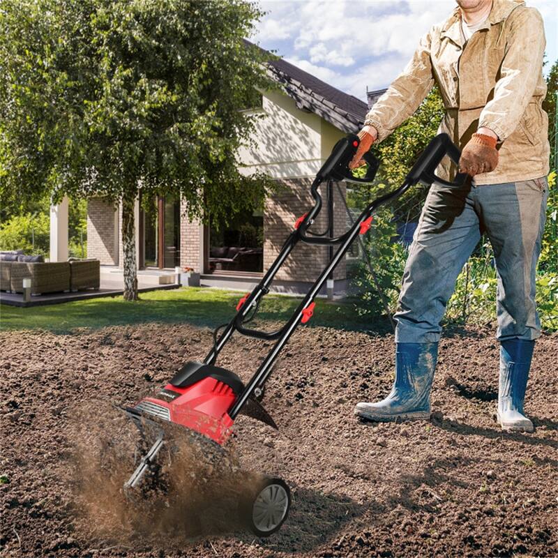 Electric Garden Tiller Cultivator 10 Amp with 14-Inch Working Width and 4 Blades for Soil - 41" x 40" x 14.5" (L x W x H)