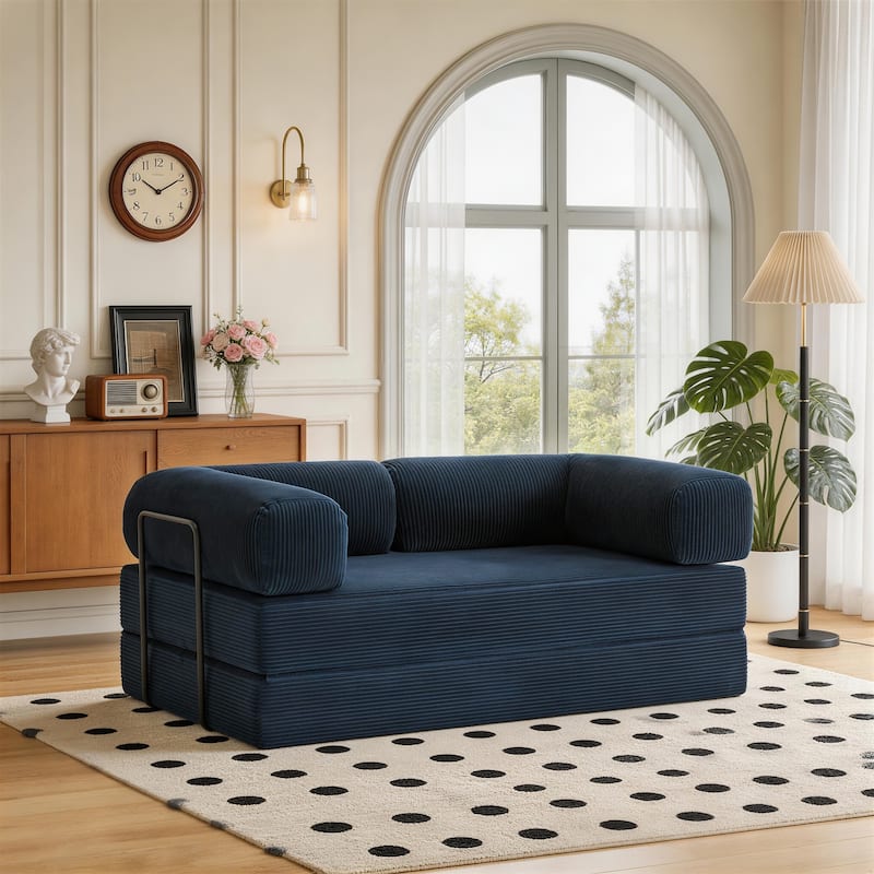Corduroy Large Couch Convertible Floor Sofa Bed Sleeper - Blue