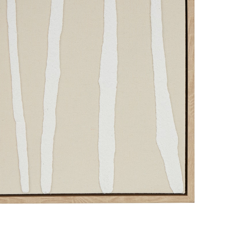 Beige Wooden Vertical Line Abstract Framed Wall Art with Brown Wooden Frame