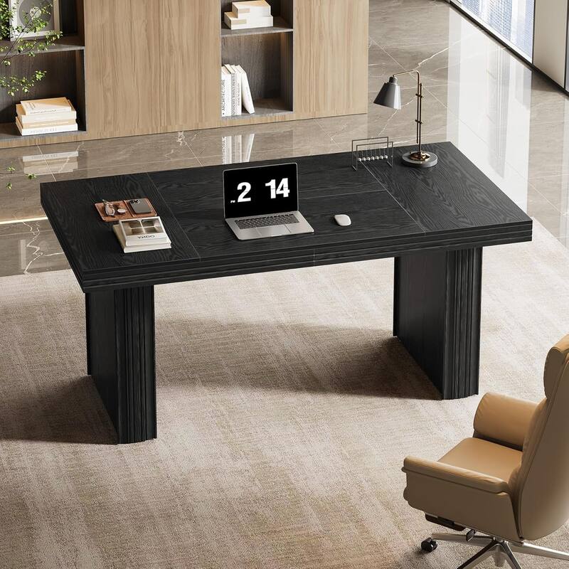 63" Executive Desk, Modern Office Desk with Thickened Desktop and Sturdy Base