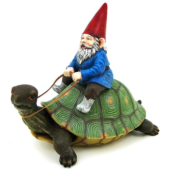 Shop Large Garden Gnome Riding Turtle Statue Patio Pool 16 X 17