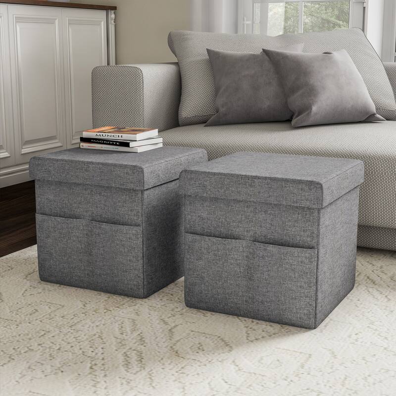 Lavish Home Set of 2 Folding Ottomans, Gray