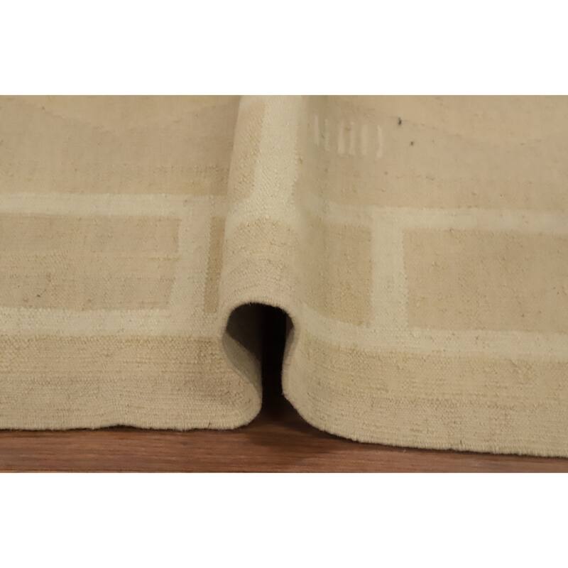 Hand Woven Oriental 100% Wool Carpet Southwestern Tribal Beige & Ivories Kilim Runner Rug - 10' 0'' X 2' 9''