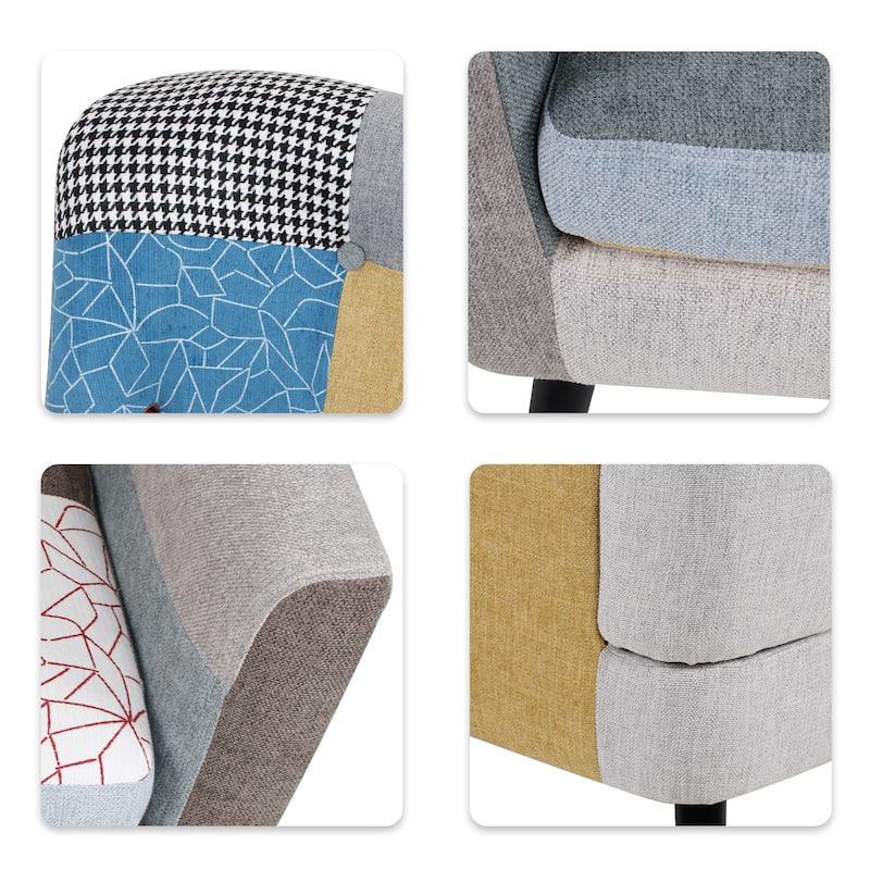 Patchwork Accent Chair, Mid Century Modern Fabric Club Chair for Bedroom Comfy, Colourful Single Sofa Chair for Living Room