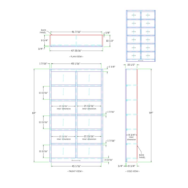 Concepts in Wood Double Wide Wood Bookcase, 12 Shelf, 84 inch Tall