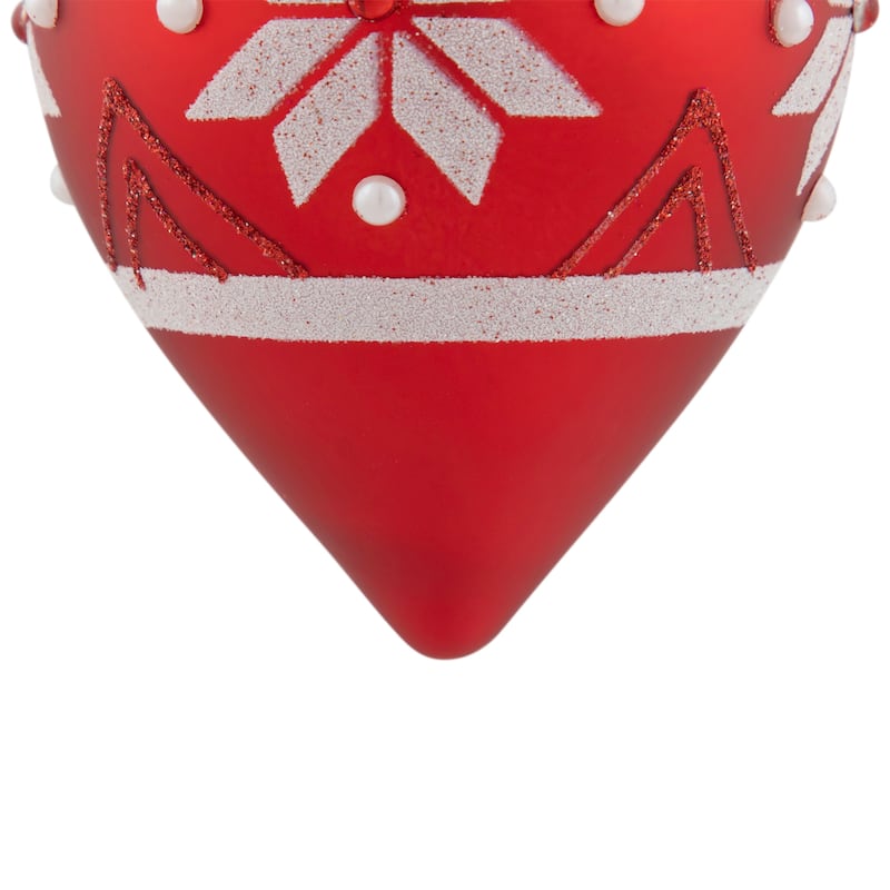 5.25" Glittered Red White Snowflake Glass Finial Christmas Ornament