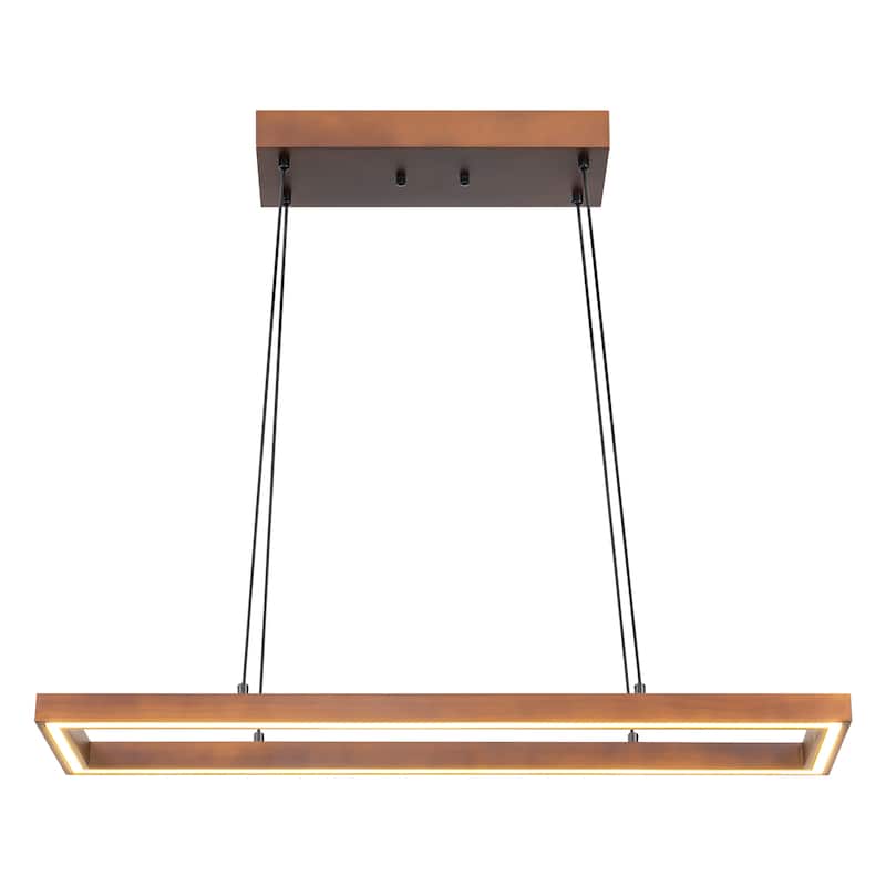 1-Light Farmhouse Walnut Oak Hollow LED Pendant Light for Dining Room - 32.2 in. W x 8.5 in. D x 1.8 in. H