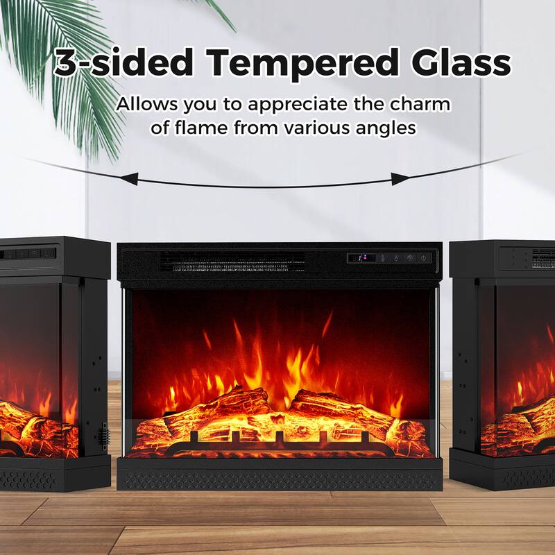Gymax 24'' 3-Sided Electric Fireplace Insert w/Remote Control 3 Flame