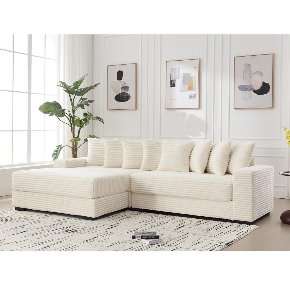 111" Corduroy L-Shaped Sectional Sofa with Oversized Left Chaise