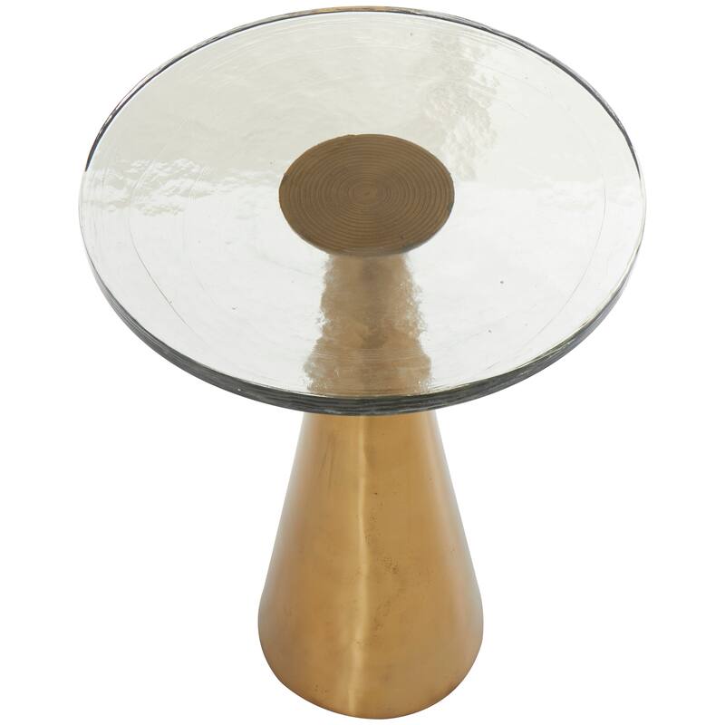 Gold or Black Aluminum Cone Geometric Accent Table with Textured Glass Tabletop