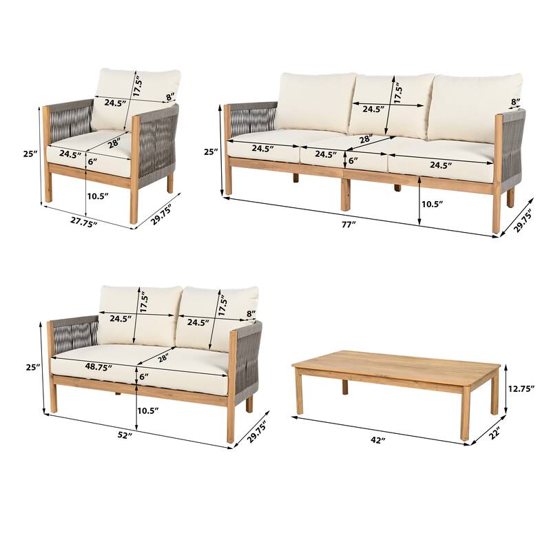 Christopher Knight Home - Everly 5-Piece Acacia Wood & Woven Rope Outdoor Furniture Set