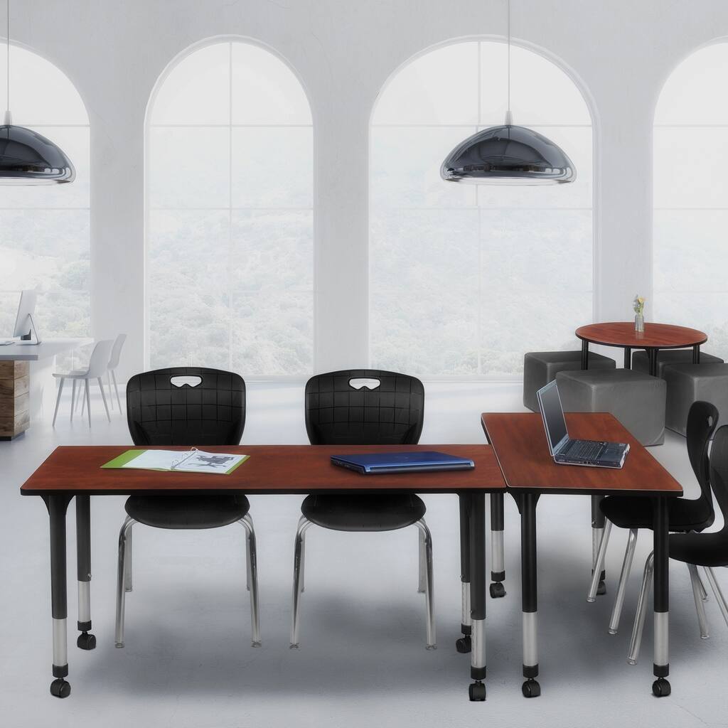 66 in. Height Adjustable Mobile Classroom Table - Cherry & 2 18-in Stack Chairs- Black - 30