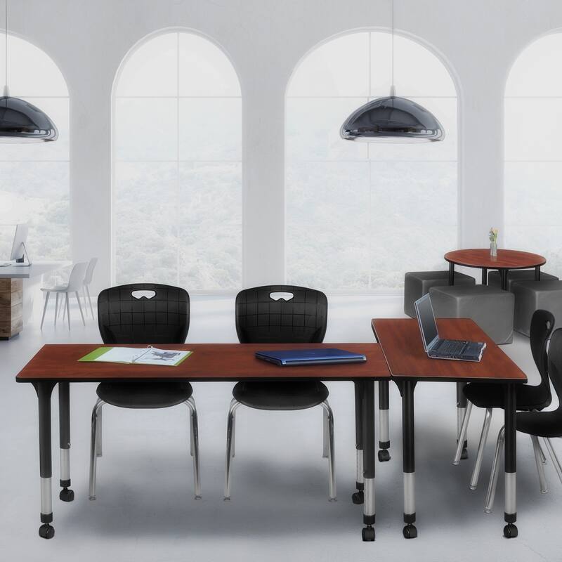 72 in. Height Adjustable Mobile Classroom Table - Cherry & 2 18-in Stack Chairs- Black - 30