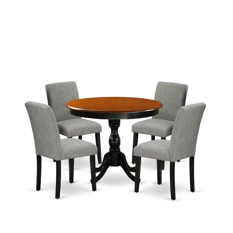 HomeStock 5-Piece Black and Cherry Finish Solid Wood Top Dining Table with 4 Parson Chair