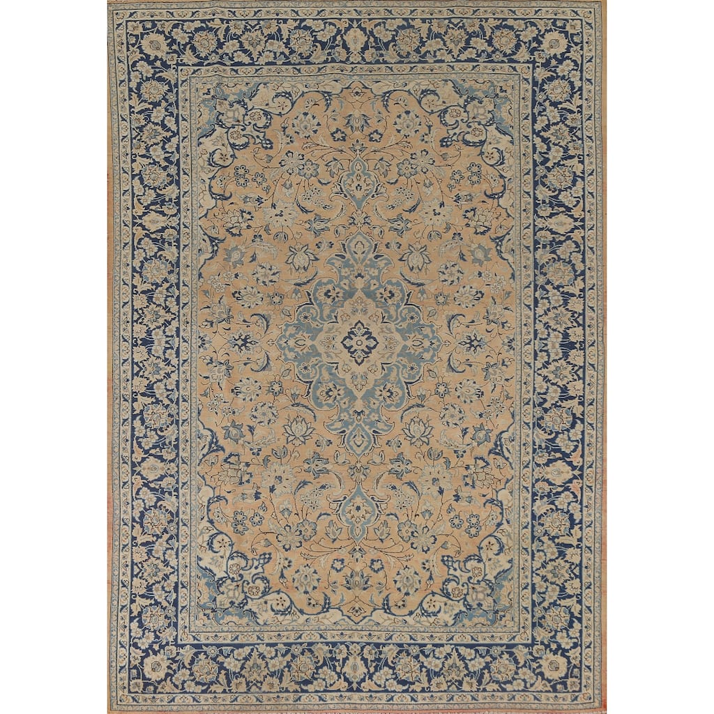 Peach Najafabad Persian Vintage Rug Handmade Floral Wool Carpet - 7'1"x 10'3"