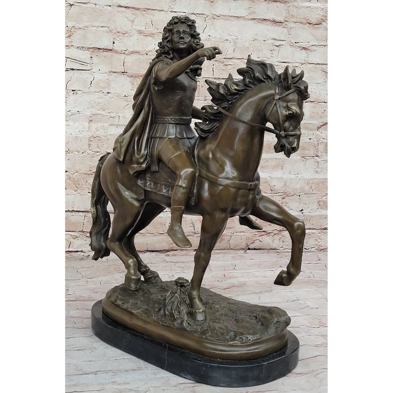 French King Louis Xiv Of France On Imitative Horseback - Bronze Sculpture On Marble Base