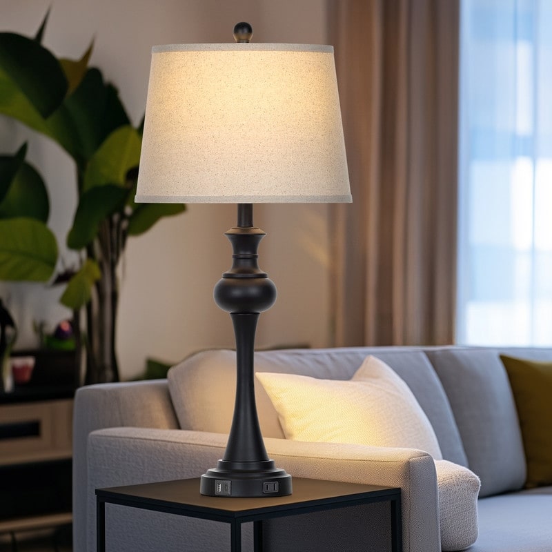 28.75'' Modern Black Table Lamp with USB & Type-C Charging Ports, 3-Way Touch Control(Set of 2) - 13'' x 13'' x28.75''