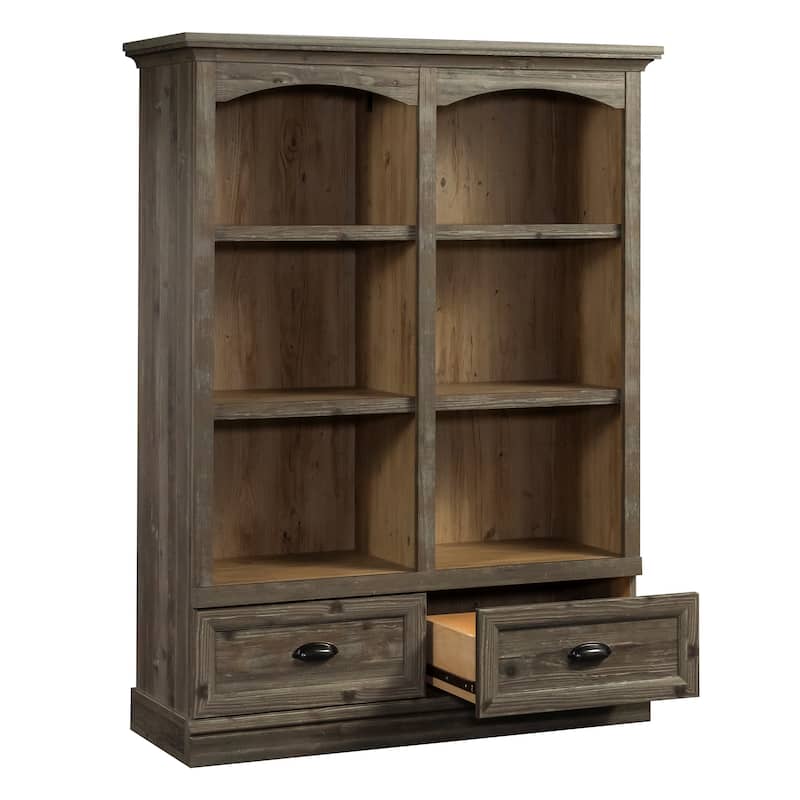 Wood Bookcase with Drawers, Brown - 46.06" W x 16.93" D x 61.30" H