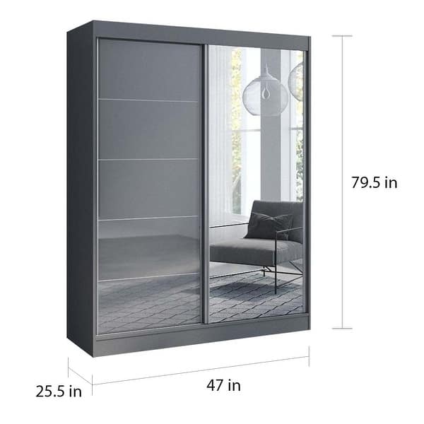 MEBLE FURNITURE /& RUGS Aria 3 Door 71 Wide Modern High Gloss Wardrobe Armoire with Mirror Black