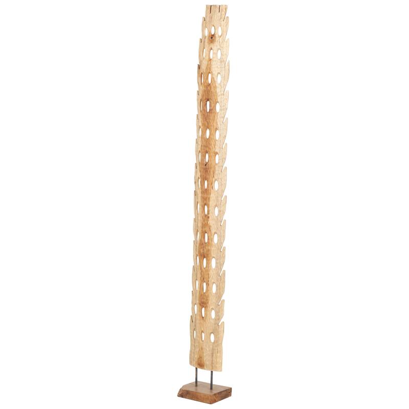 Brown Teak Wood Handmade Tall Floor Cutout Post Abstract Sculpture with Live Edge Base