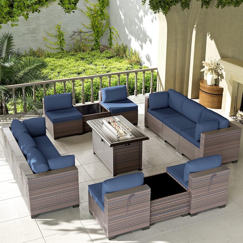 Kullavik 13 Pieces Outdoor Patio Furniture Set with Fire Pit Table