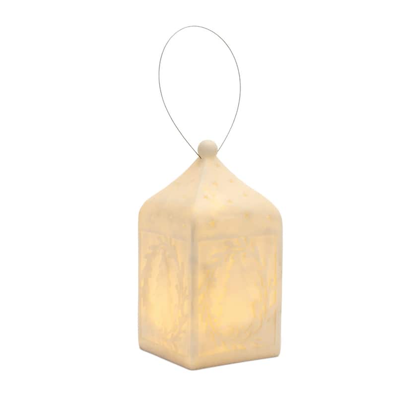 LED Lighted Tree Pendant Lantern Christmas Ornament - 10" - Beige