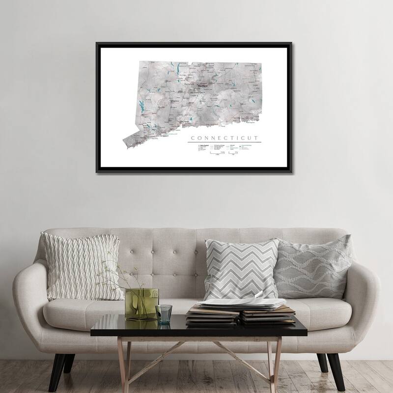 iCanvas "Detailed Map Of Connecticut" by blursbyai Framed Canvas Print