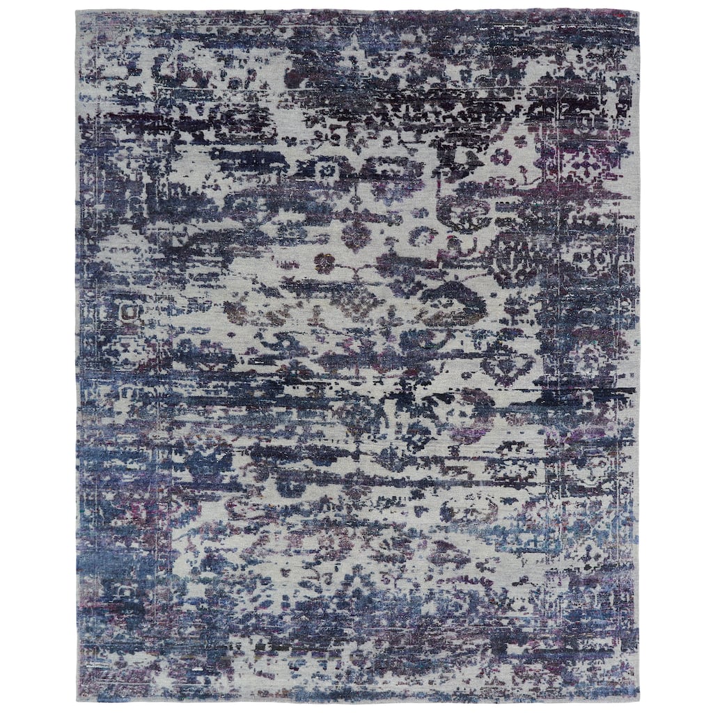 Transitional Purple Hand-Knotted Wool & Viscose Area Rug