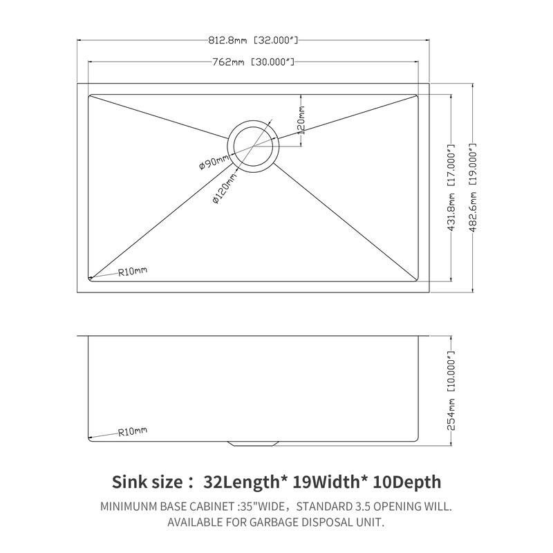 Undermount Kitchen Sink Stainless Steel 16 Gauge Deep Single Bowl Sink