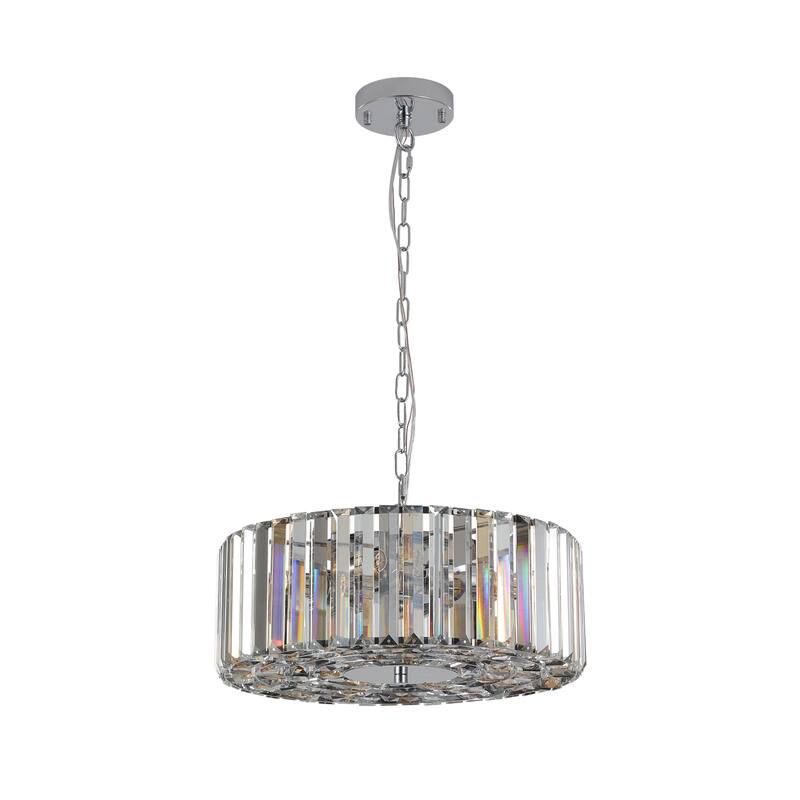 17" Chrome Crystal Pendant Chandelier, Modern Hanging Light Fixture with Adjustable Height, 4-Light E26 Base