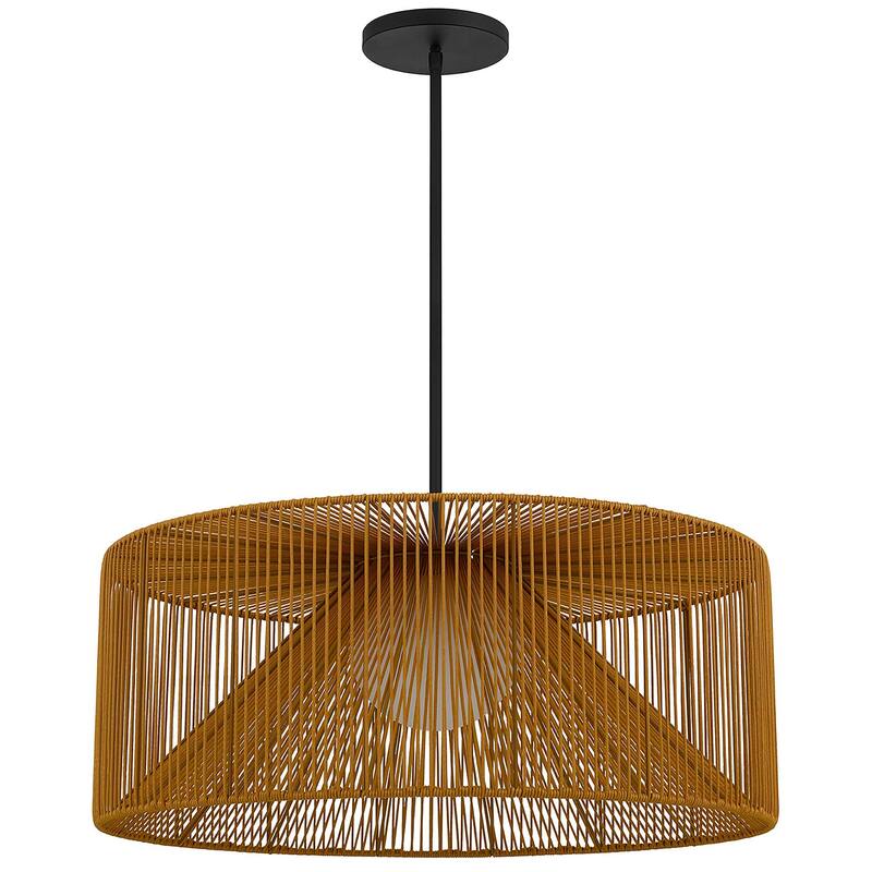 HomeRoots Natural And Black Rattan And Metal LED Dimmable Outdoor Hanging Pendent Light - 30.00' X '12.00' X '30.00