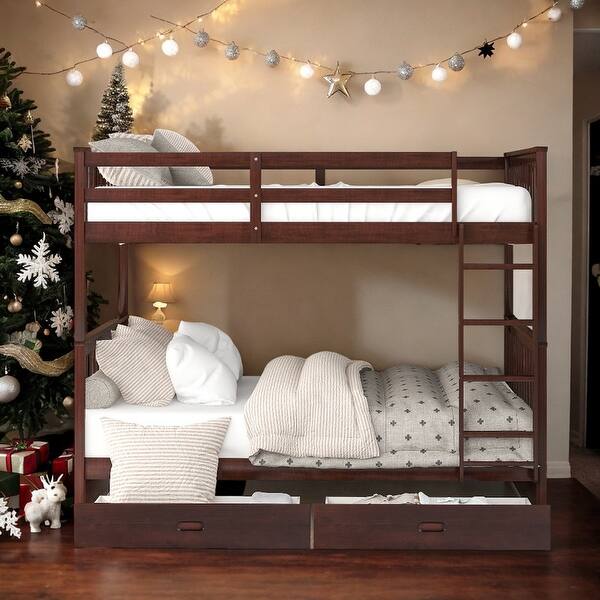 slide 2 of 9, Full Over Full Bunk Bed with Ladders and Two Storage Drawers, Espresso