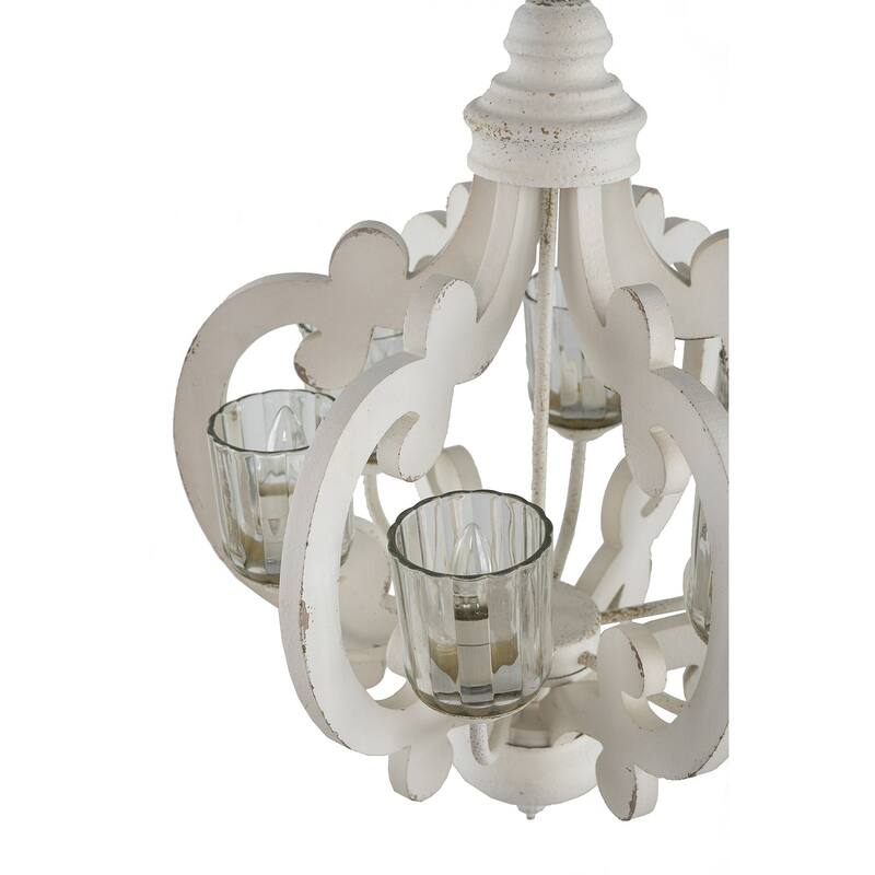 Farmhouse Chandelier, 6-Light Wood Chandelier Pendant Light Fixture with Adjustable Chain for Dining Room Living Room Entryway