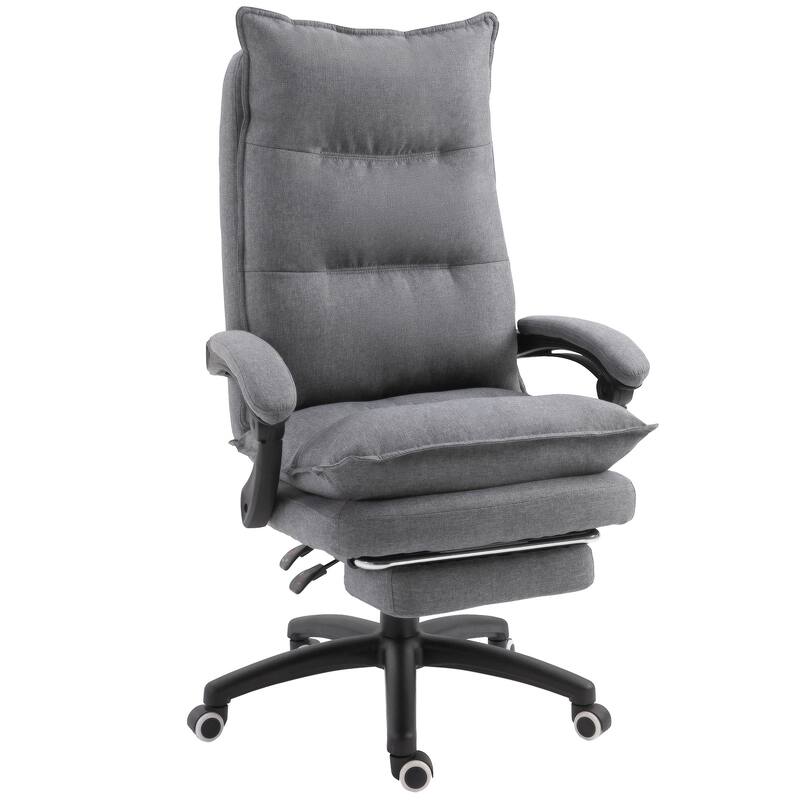 Home Office Chair with Foot Rest, Fabric Upholstered Recliner with Armrests, Work Chair with Double Thick Cushion and Wheels - Gray