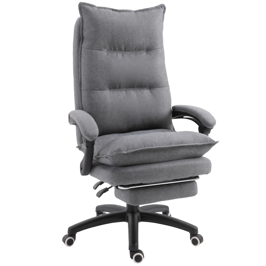 Home Office Chair with Foot Rest, Fabric Upholstered Recliner with Armrests, Work Chair with Double Thick Cushion and Wheels
