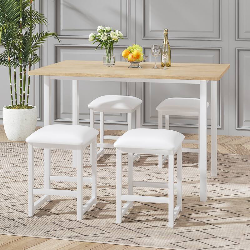 VECELO 5-Piece Dining Table Set with Black PU Leather Stools Space-Saving Rectangle Dining Set for Small Spaces Apartments