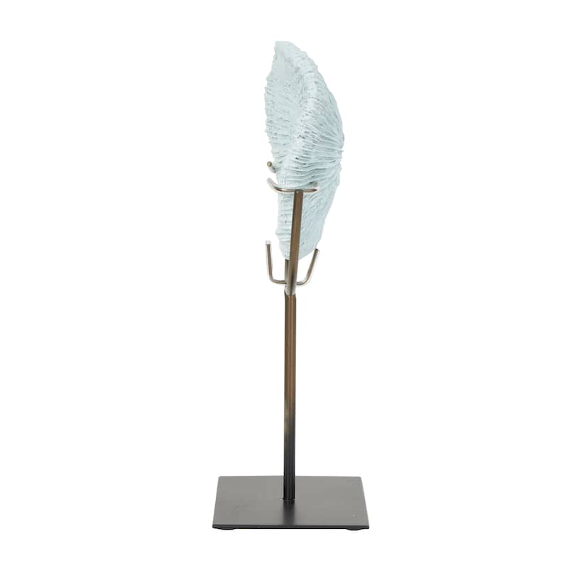 Light Blue Polystone Textured Coral Sculpture with Bronze Stand