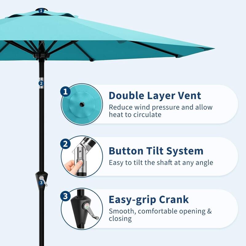 9FT Patio Umbrella with Smooth Crank Lift UV Protection Waterproof for Pool, Deck, Yard, Garden (No Base)