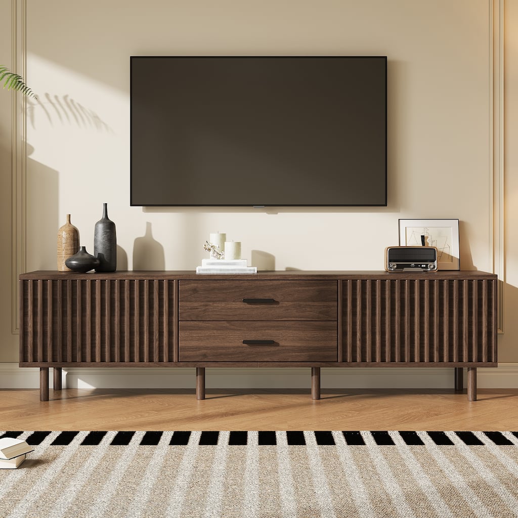 70inch Modern TV Stand for TVs up to 80 inches for Living Room, Media Entertainment Center with Ample Storage & Solid-Wood Legs
