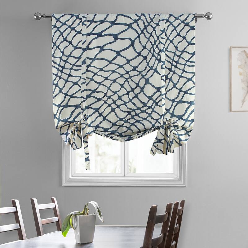 Exclusive Fabrics Ellis Printed Cotton Tie-Up Window Shade - 46 X 63 - 46 X 63 - Ellis Blue