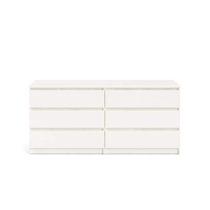 Modern Style Double Dresser White Finish Storage Cabinet with 6 Drawers Anti Tipping Device, for Bedroom Living Room Hallway