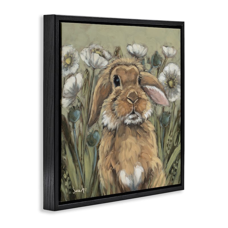 Stupell Rabbit in Poppy Garden Framed Floater Canvas Wall Art Design By Sara G. Designs