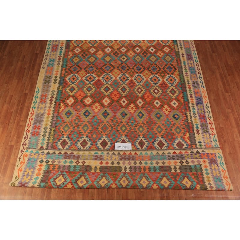 South Western Style Kilim Oriental Large Rug Hand-Woven Wool Carpet - 10'0"x 16'1"