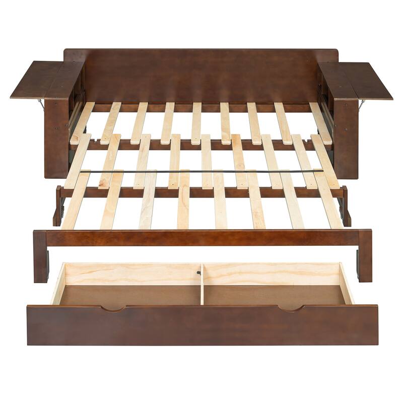 Multifunctional Sofa Bed Convertible Daybed with Removable Integrated Desk/Hydraulic Side Table/Storage Drawers for Small Spaces