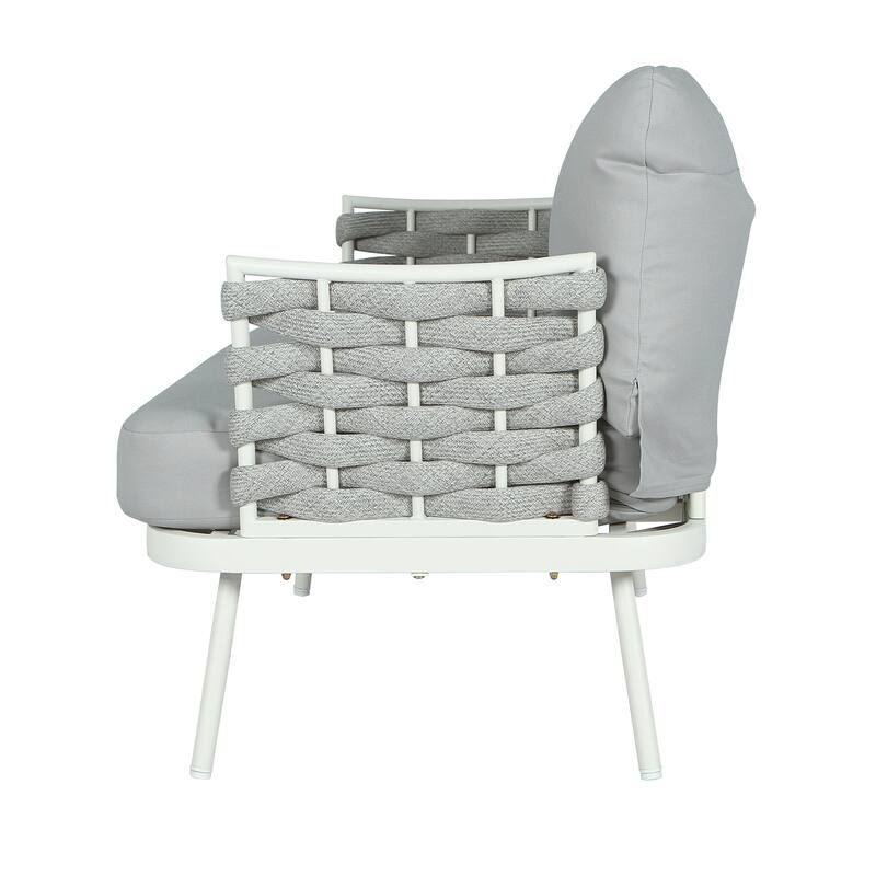 Roomfitters Steel 4-Piece Outdoor Conversation Set with Woven Rope Armrests and Cushions