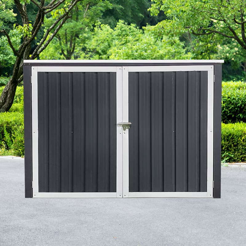 Grey Metal Outdoor Garbage Bin Shed - 2