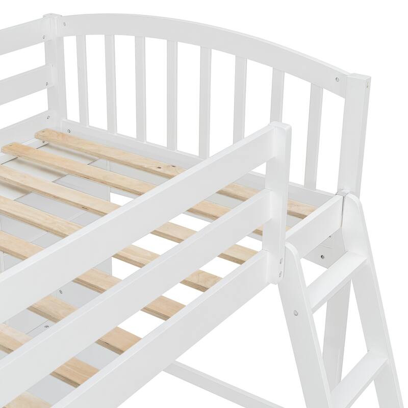 Twin Size Loft Bed with Storage Shelves, Desk, and Ladder