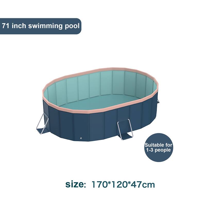 Non-Inflatable Foldable Swimming Pool w/Durable PVC, Deep Blue Oval Folding Swimming Pool for Outdoor, Backyard, Garden, Camping