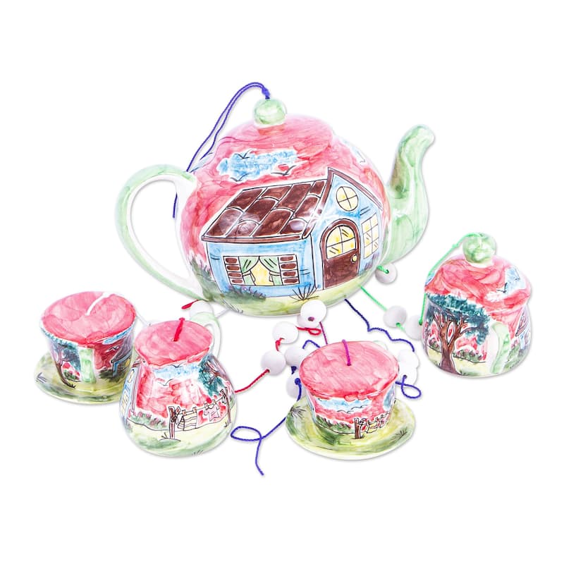Novica Handmade Tea Party Ceramic Wind Chime