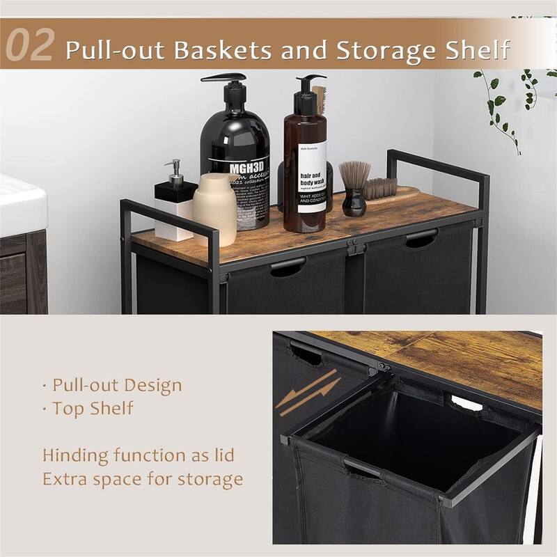 Laundry Basket with Wheels and Shelf - 30"L x 13"W x 31"H